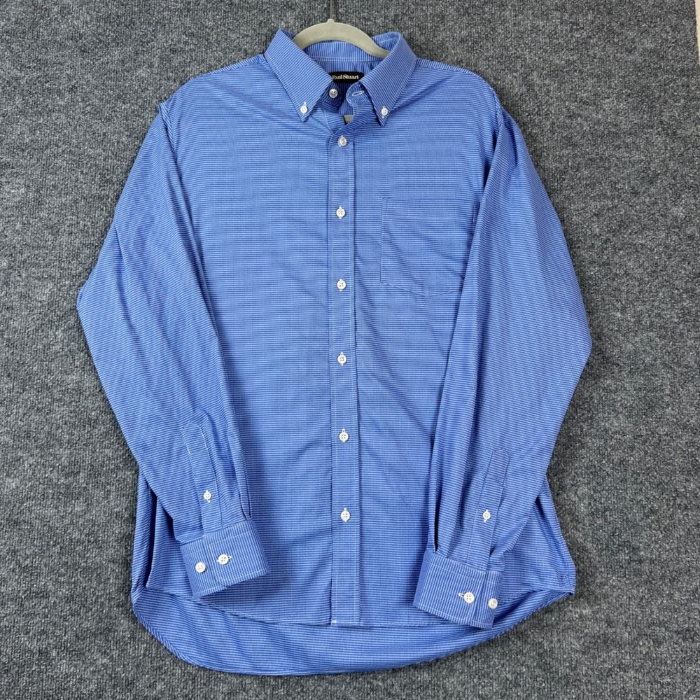 Paul Stuart Dress Shirt Mens Large Blue Micro Check Button Down Long Sleeve